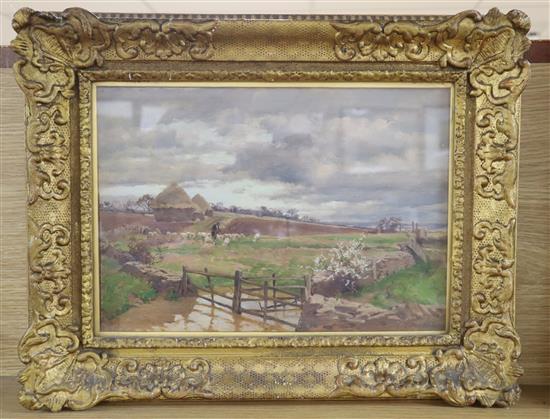 Alfred William Parsons (1847-1920), On the Cotswolds, signed, oil on board, 23 x 33cm